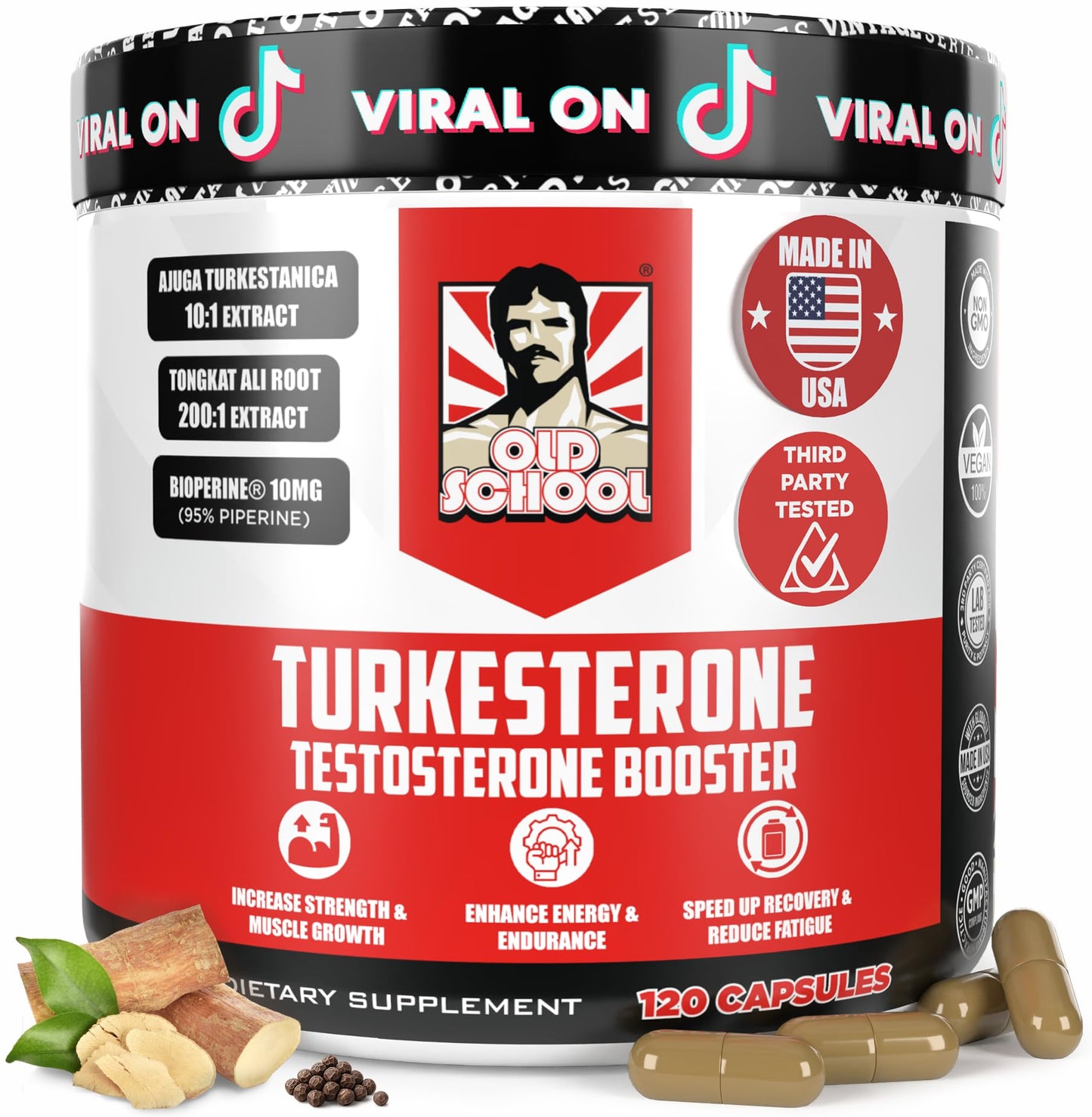 Suplemento Natural de testosterona para hombres – Turkesterona 1500 mg de potencia máxima con Tongkat Ali y BioPerine® + Músculo, recuperación y resistencia 🍆 – 120 cápsulas
